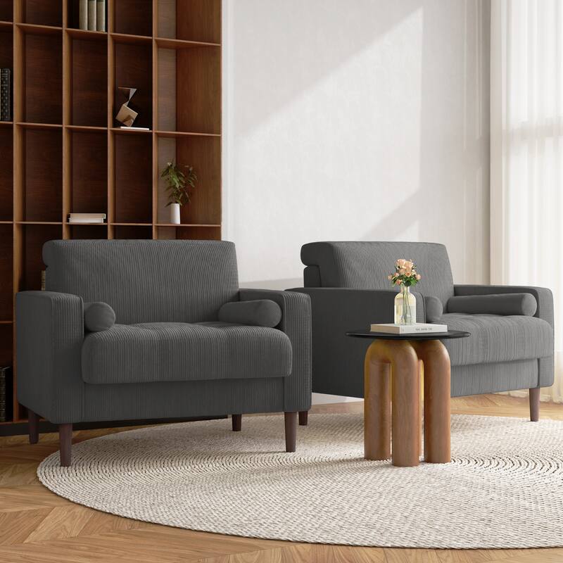 2 Set Modern Wide Armchair Corduroy Accent Chairs