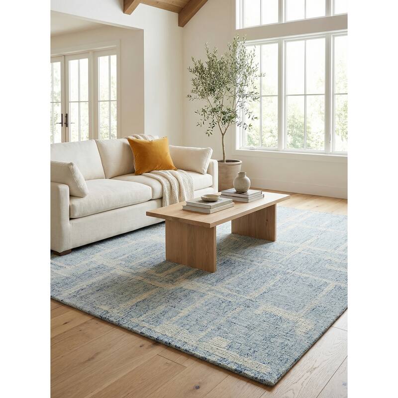 Breckenridge Handmade Hand Tufted New Zealand Wool Blue/Ivory Area Rug.