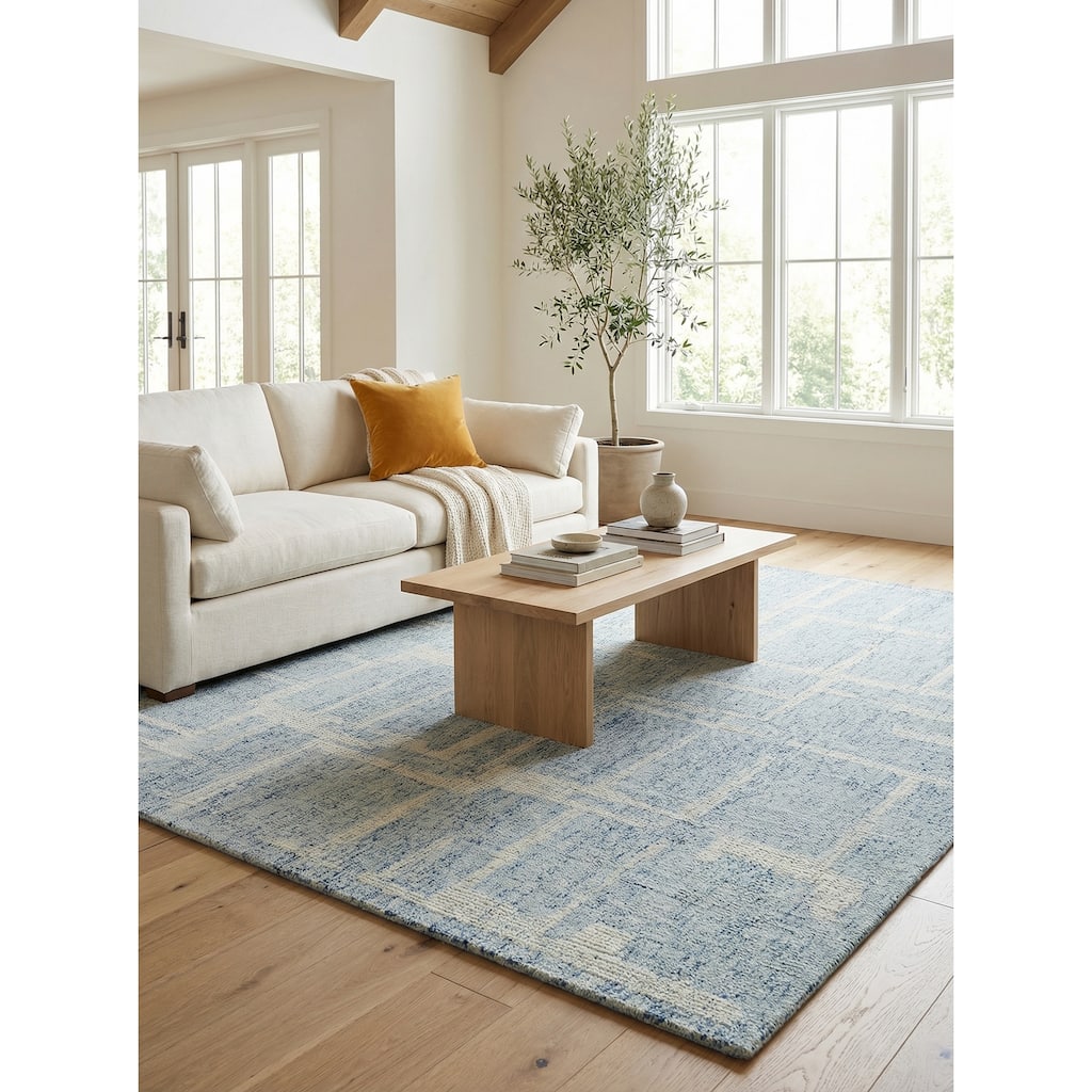 Breckenridge Handmade Hand Tufted New Zealand Wool Blue/Ivory Area Rug.