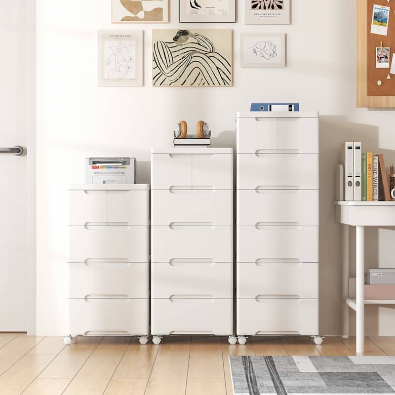 Multi-Drawer White PP Mobile Storage Organizer with Locking Wheels for Bathroom or Kids Room
