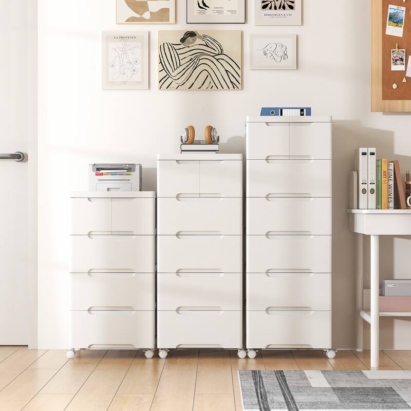 Multi-Drawer White PP Mobile Storage Organizer with Locking Wheels for Bathroom or Kids Room