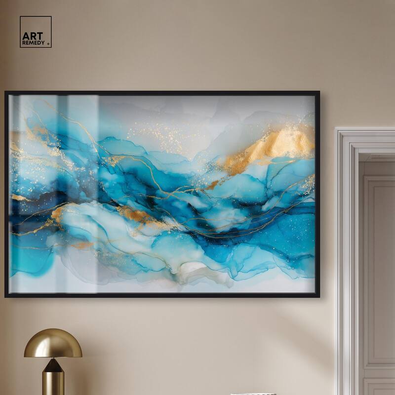 Ethereal Blue and Gold Shadowbox by Art Remedy