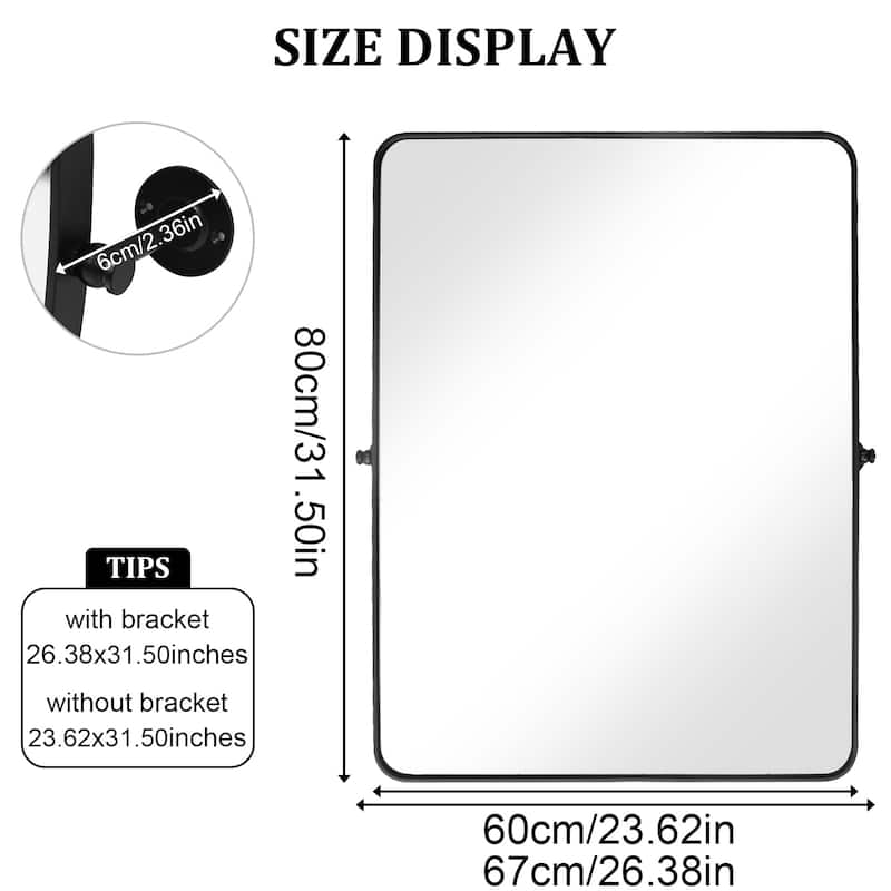 Metal Framed Pivoting Bathroom Vanity Mirror Adjustable Tilting Rectangle Wall Mirror Horizontal or Vertical