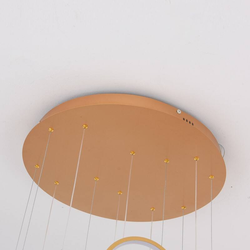 Modern Chandelier 6 Ring Adjustable Height Long Staircase LED Chandeliers Foyer Ceiling Light