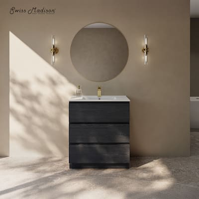 Liberte 30" Freestanding Bathroom Vanity In Black Oak With Sink Top - 30