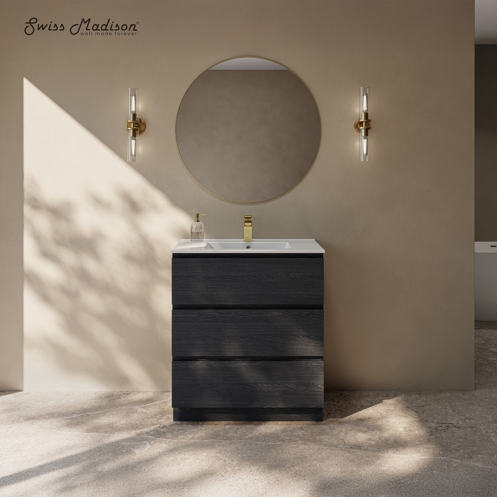 Liberte 30" Freestanding Bathroom Vanity In Black Oak With Sink Top - 30