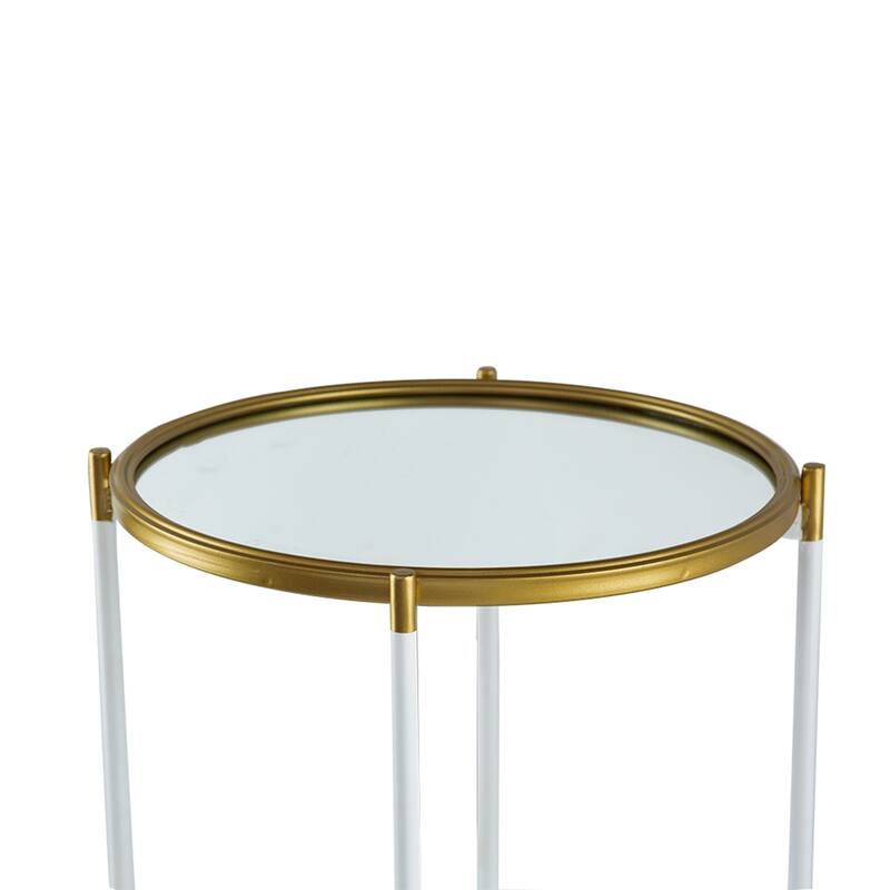 3 Tier Glass Shelf with Metal Frame White and Gold Modern Display Stand