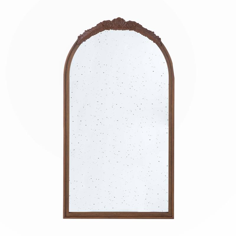 23" x 42" Carved Rose Antique Mirror Frame, Wood Arch Mirror