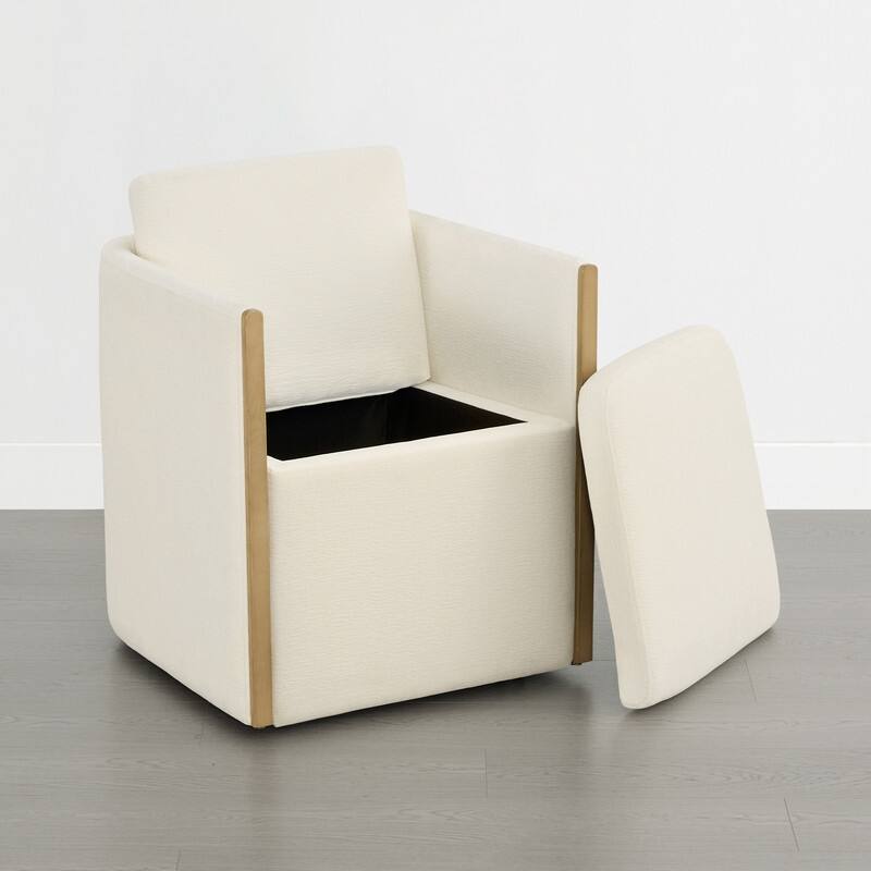 Spruce & Spring Modern Chenille Dining Chair with Casters, Wood Inlay & Hidden Storage