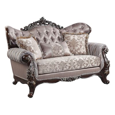 Ferria Light Taupe and Antique Oak Loveseat with 3 Pillow