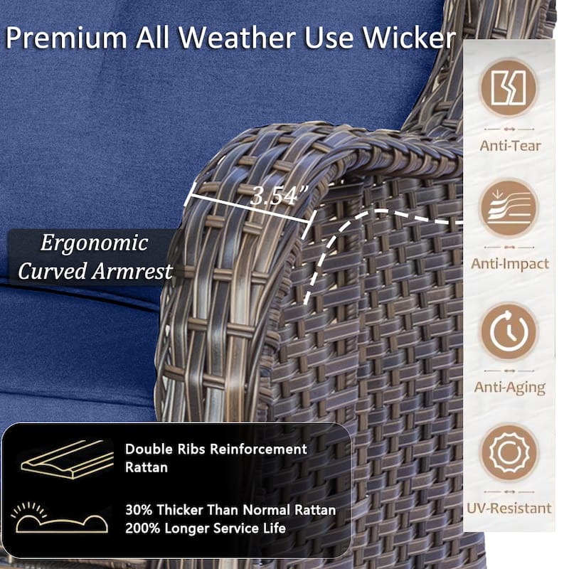 3 Piece High Back Wicker Rattan Outdoor Patio Furniture Chairs Set