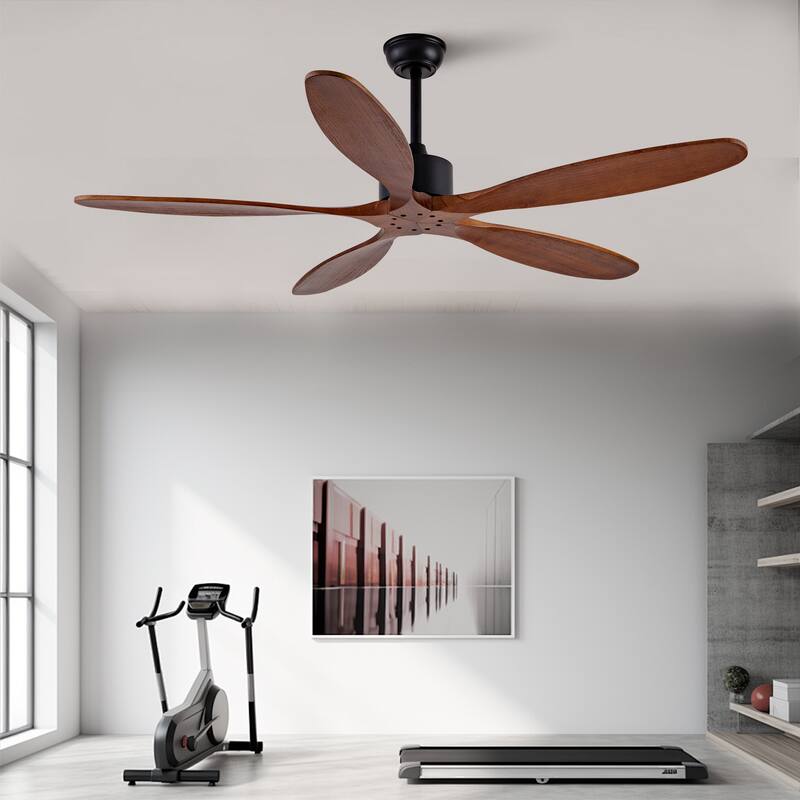 60 Inch Ceiling Fan With 5 Solid Wood Blades Remote Control Reversible DC Motor For Living Room