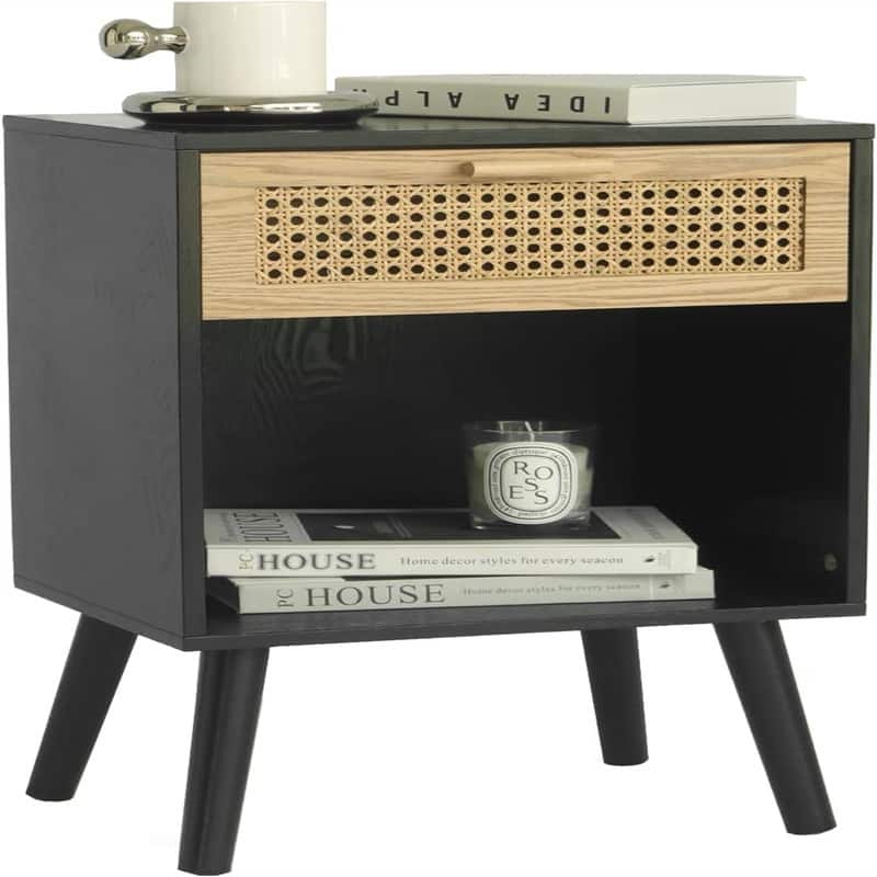 Modern Nightstand with Charging Station - Top-black Charging Station