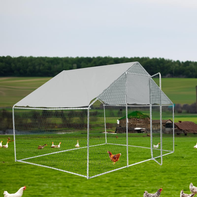 Outdoor chicken coop metal big space 10*6*6FT - Silver grey