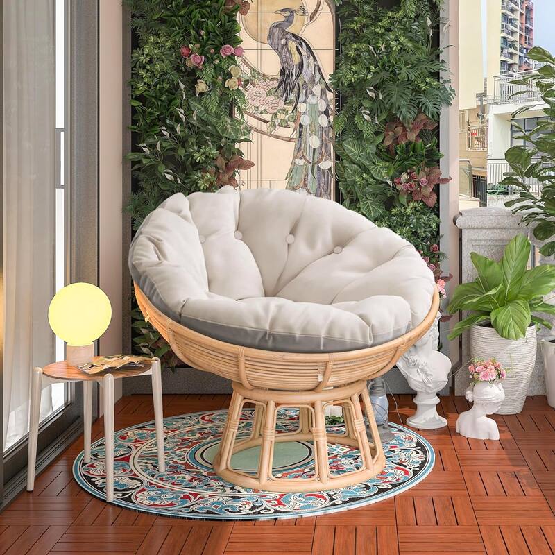 WOWMAX Papasan Chair Cushion Only with Ties Thick Round Cushion Ivory (No wooden base or chair)