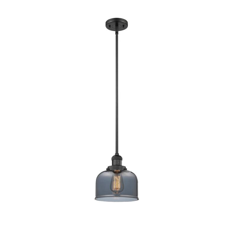 Innovations Lighting Franklin Restoration Bell - 1 Light 8" Stem Hung Mini Pendant - Matte Black/Light Smoke