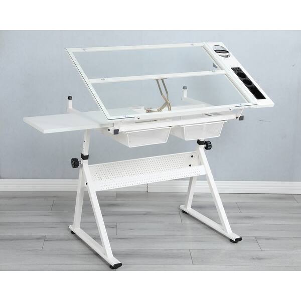 Drafting Table Set Adjustable Tempered Glass Drafting Printing Table Desk with Chair - Bed ...