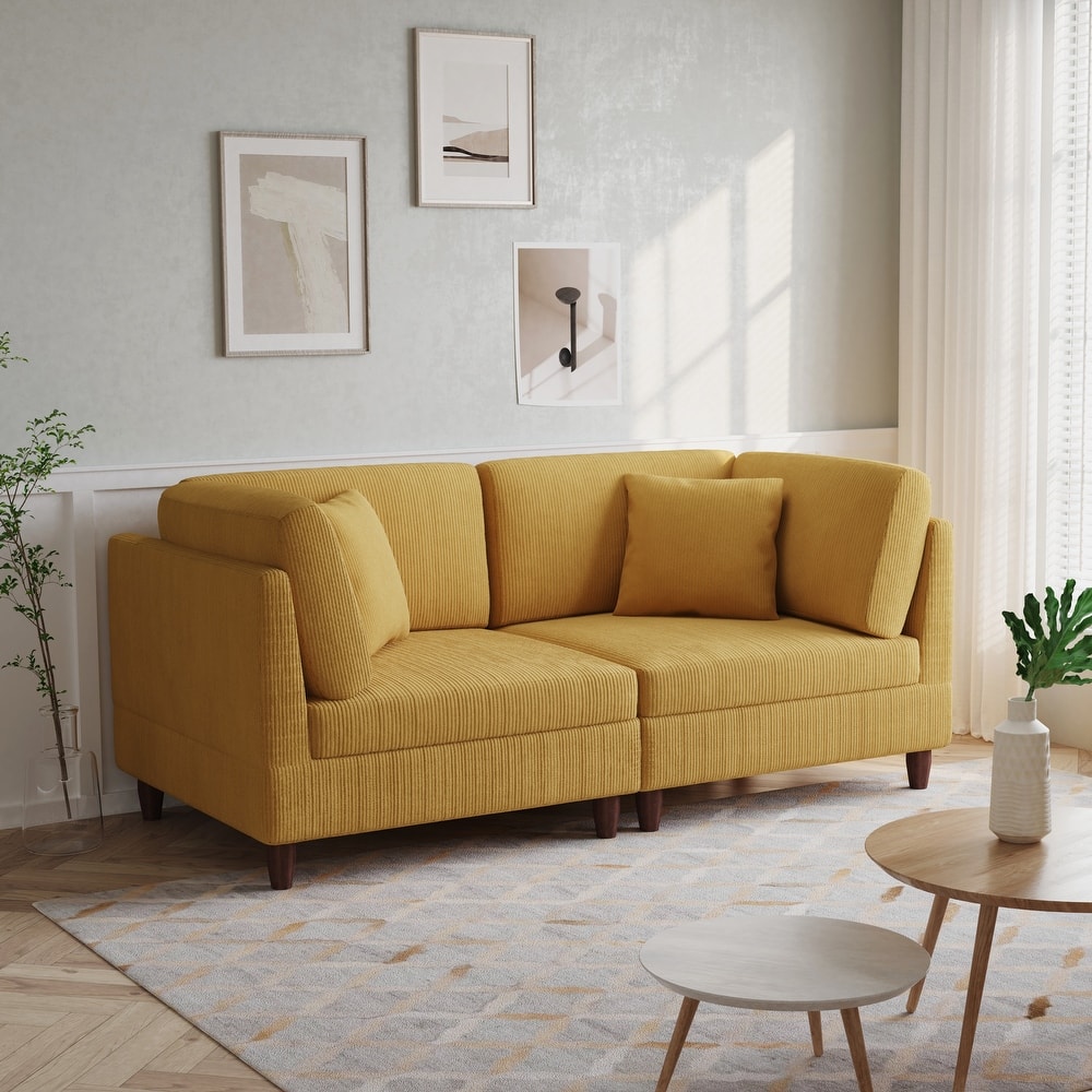 Corduroy Modular Sectional Sofa Set With Pillows