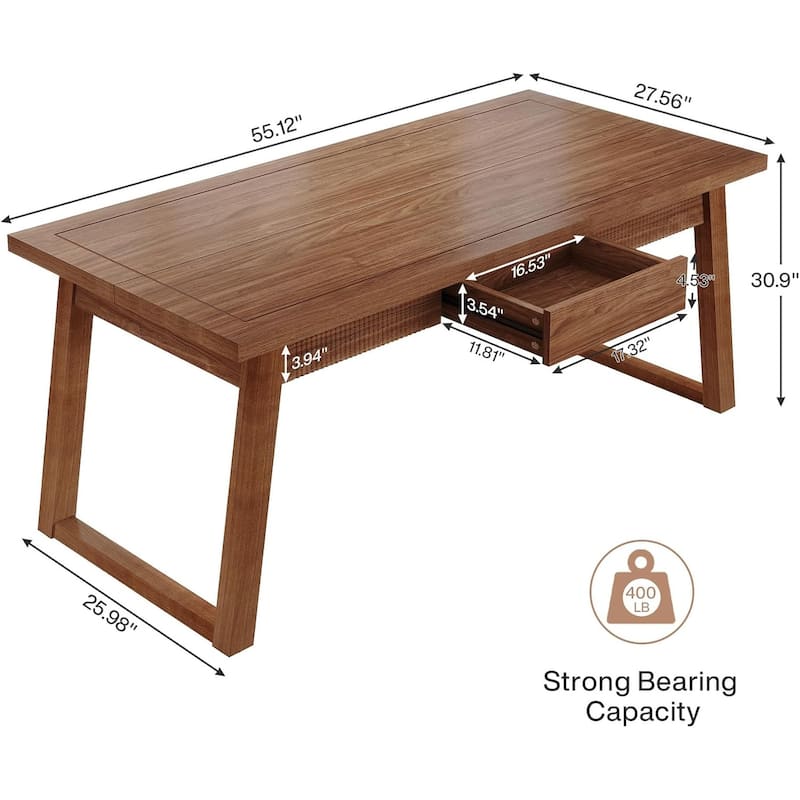 55 Inches Dining Table with Storage Drawer, Rectangular Dinner Kitchen Table