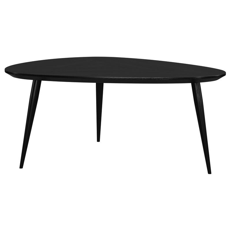 Deso Coffee Table, 39 Inch Triangular Black Mango Wood, Metal Legs
