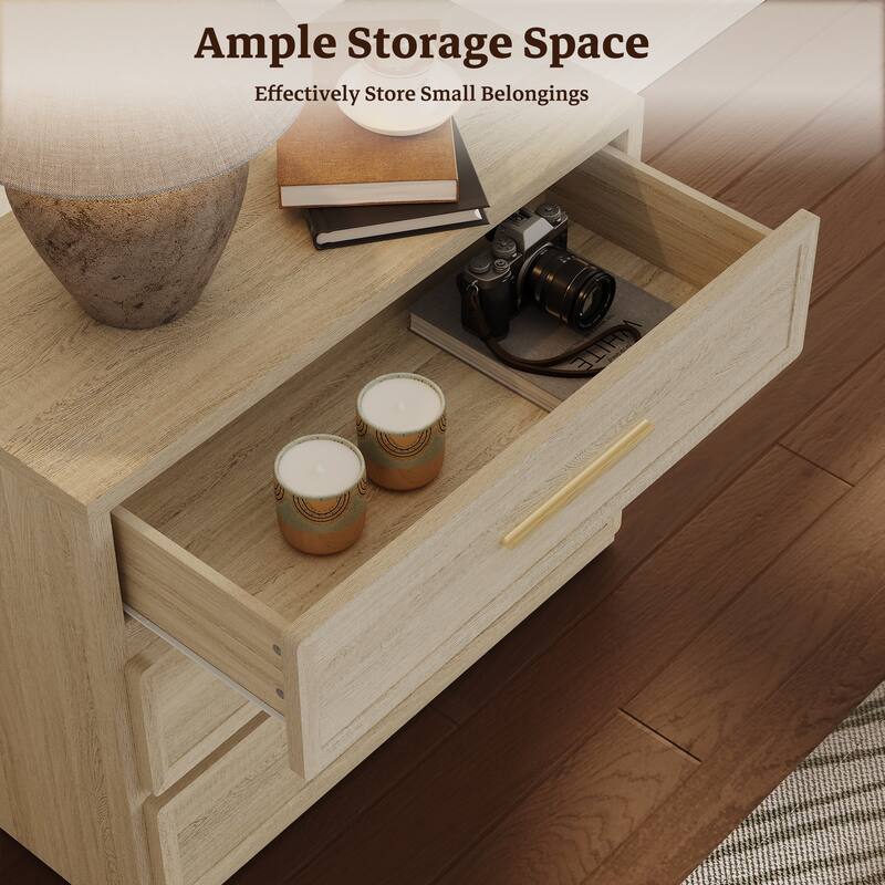 Gold-Accent 3-Drawer Nightstand: Multi-Use for Bedrooms, Guest Rooms & Dressers