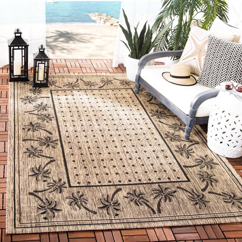 SAFAVIEH Courtyard Merilin Indoor/ Outdoor Geometric Area Rug - 4' x 5'7" - Coffee/Black