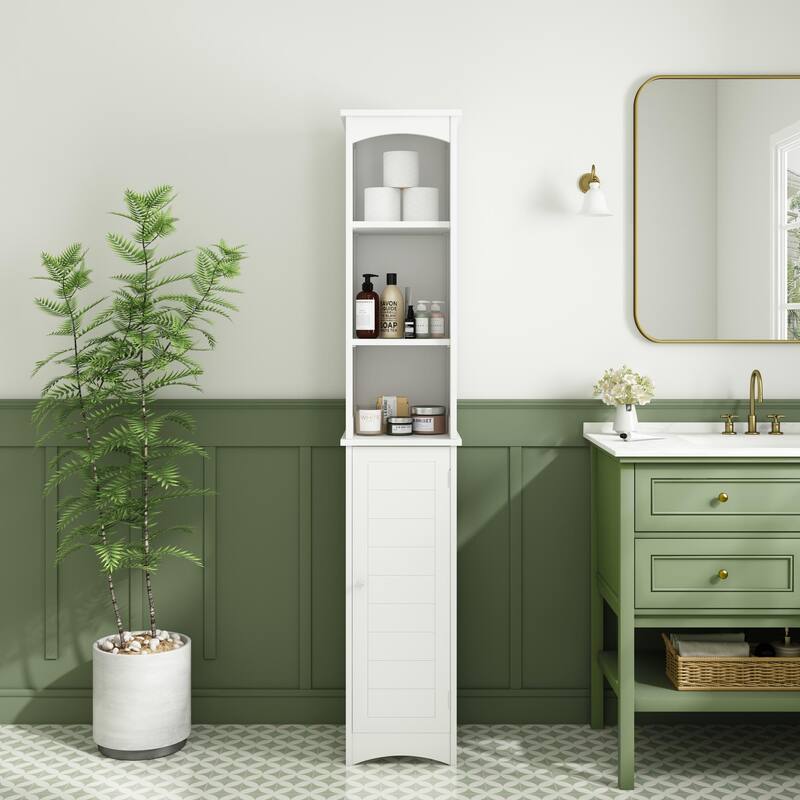 Anmytek Tall Bathroom Storage Cabinet with Reversible Door White Narrow Linen Tower Floor Organizer for Small Spaces