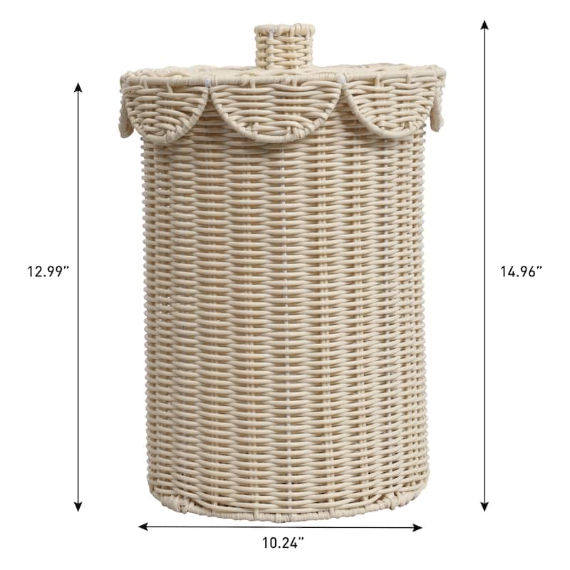 Fern Modern Bohemian Resin 2.9-Gallon Cylinder Wicker Watebasket with Scalloped Lid