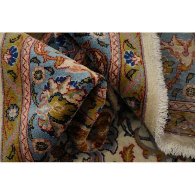Hand Knotted Oriental 100% Wool Carpet Traditional Floral Beige & Ivories Kashan Area Rug - 10' 5'' X 6' 8''