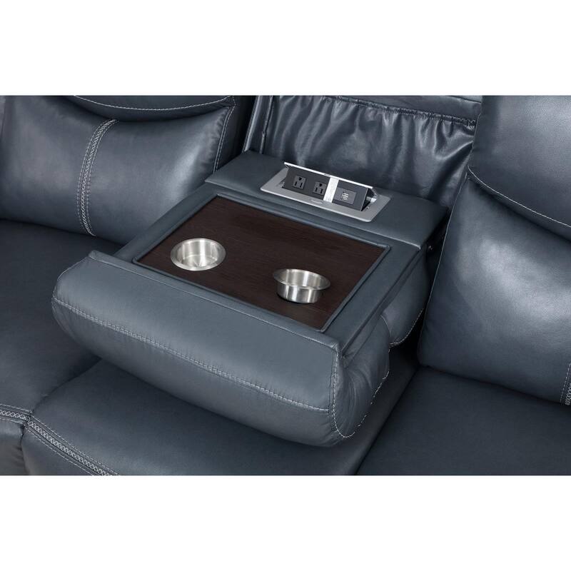 Stanwicke Blue Motion Reclining Sofa with Drop Down Table