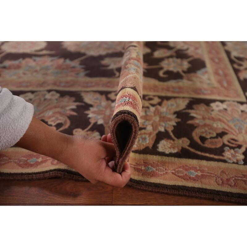 All-Over Brown Floral Kashan Turkish Area Rug Machine Made Carpet - 6'5" x 9'9"