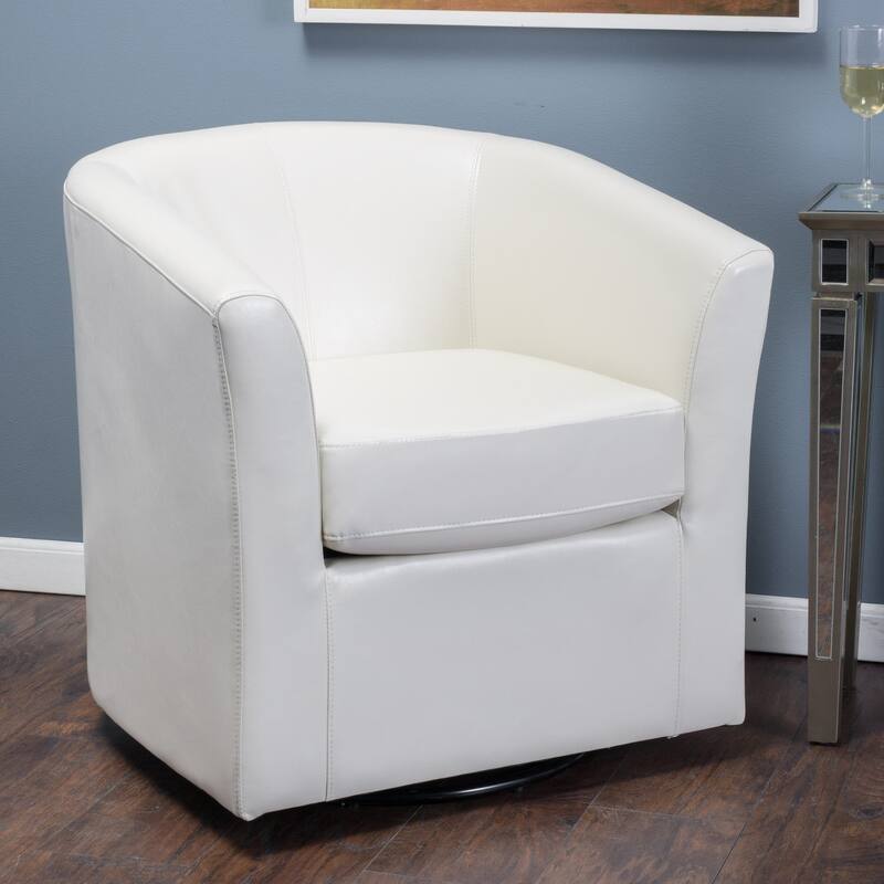 Daymian Swivel Club Chair by Christopher Knight Home - Lvory+PU