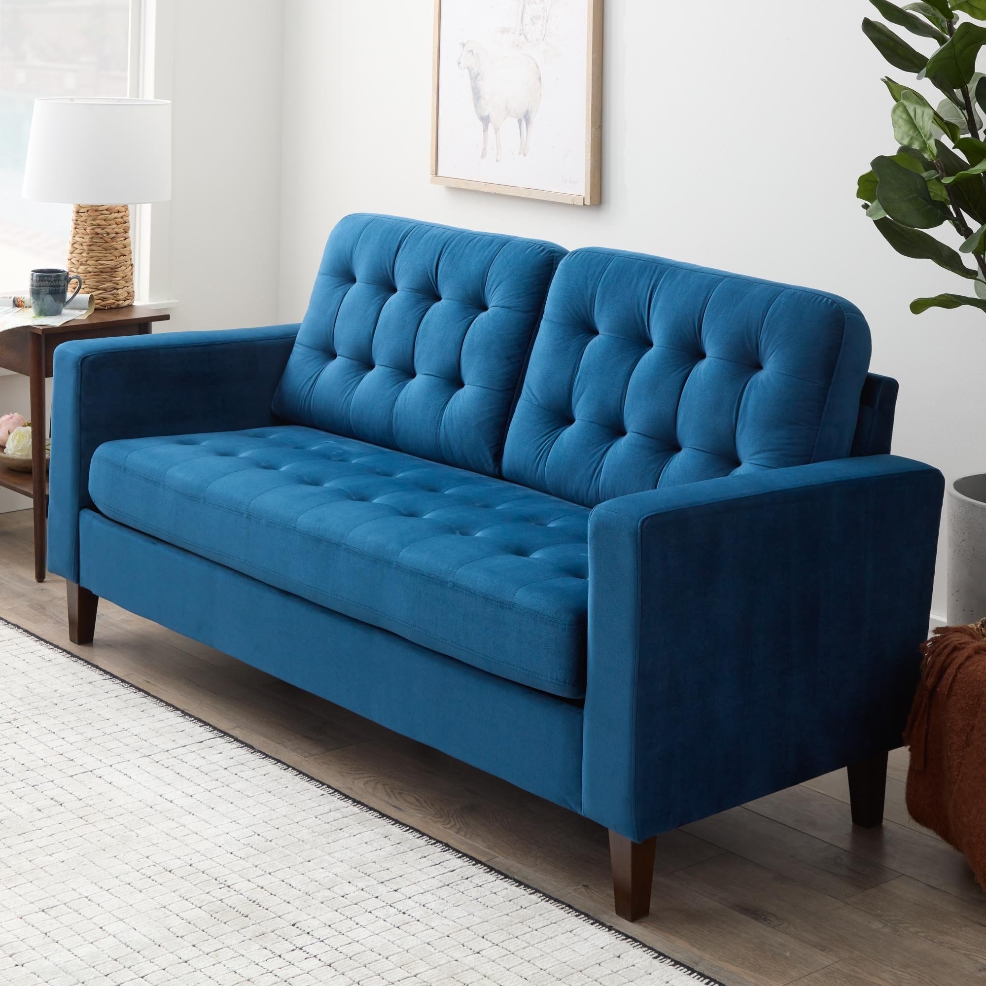 Brookside Brynn 76-in. Square-arm Faux Leather/Velvet/Fabric