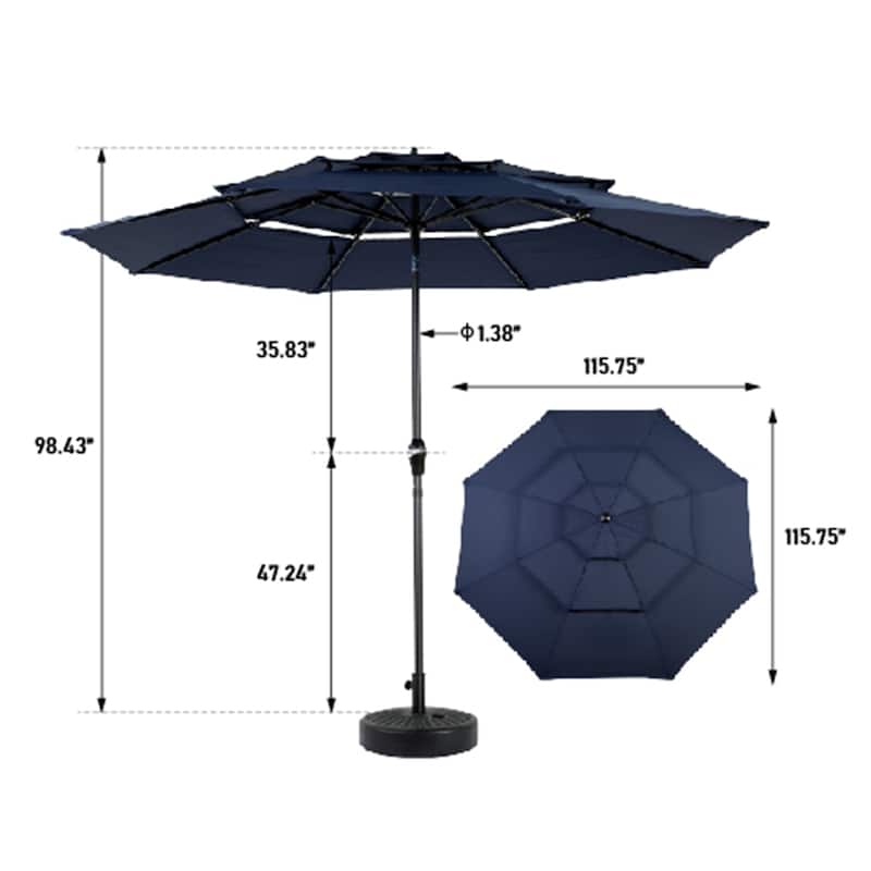 115" Outdoor Aluminium 3 Tier Auto-tilt Umbrella with Crank (No Base)
