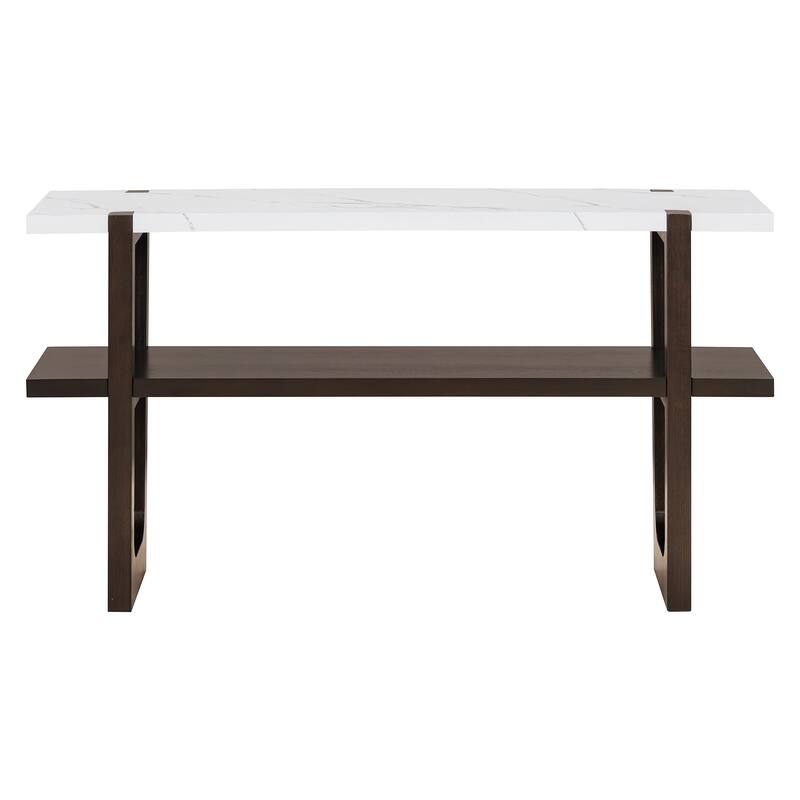 Elegant Console Table with Marble-Effect Top and Versatile Storage Solutions for Entryway and Living Room