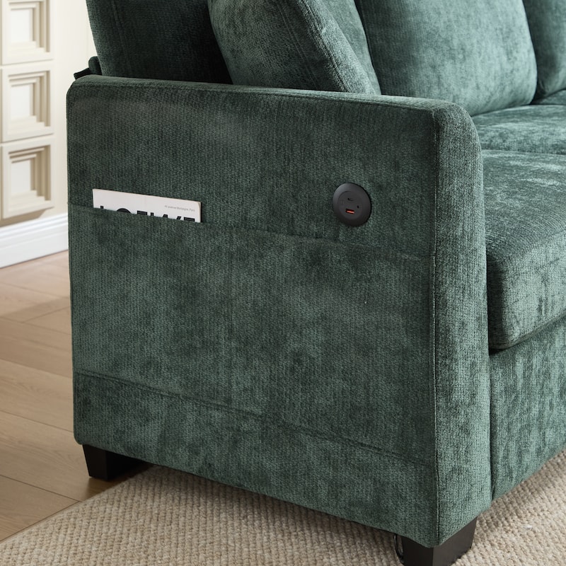 L-Shaped Modular Sectional Sofa with Storage Ottoman, 97" Chenille Corner Couch with USB Ports, Side Pockets