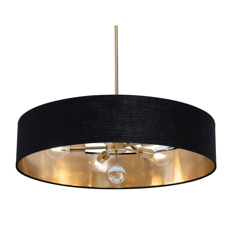 AFX CLNP30MB Pendant 5 Light 30" Wide Crystal Pendant with Fabric - Satin Brass / Black / Gold