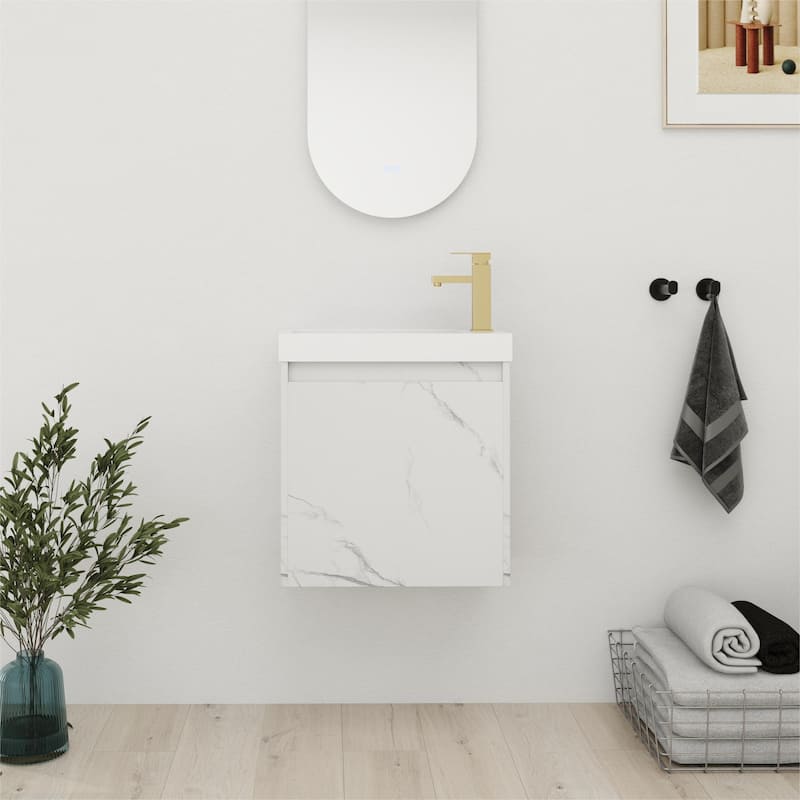 Bathroom Vanity With Sink In 20 Inch, Floating Bathroom Vanity With Soft Close Door - 19.7"W x 9.9"D x 21.3"H - CarraraWhite+White
