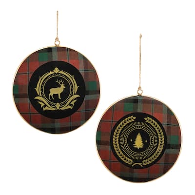 Metal Deer and Pine Tree Disc Ornament (Set of 6) - N/A