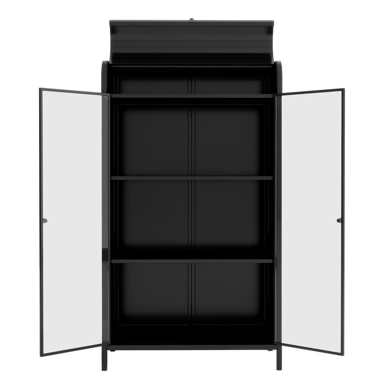 47.6" Tall Metal Storage Cabinet with Glass Doors & Flip-Top, 4-Tier Display Cabinet with Open Shelves, Freestanding Buffet