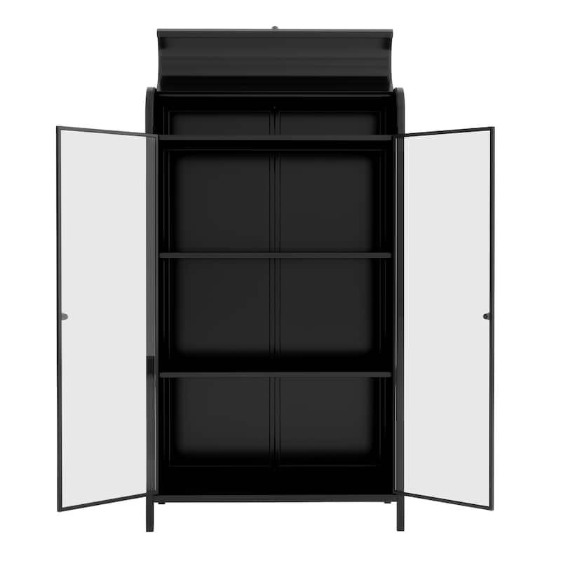 Tall Sideboard Buffet, Storage Cabinet with Glass Doors & Flip-Top, 4-Tier Accent Cabinet with Open Shelves