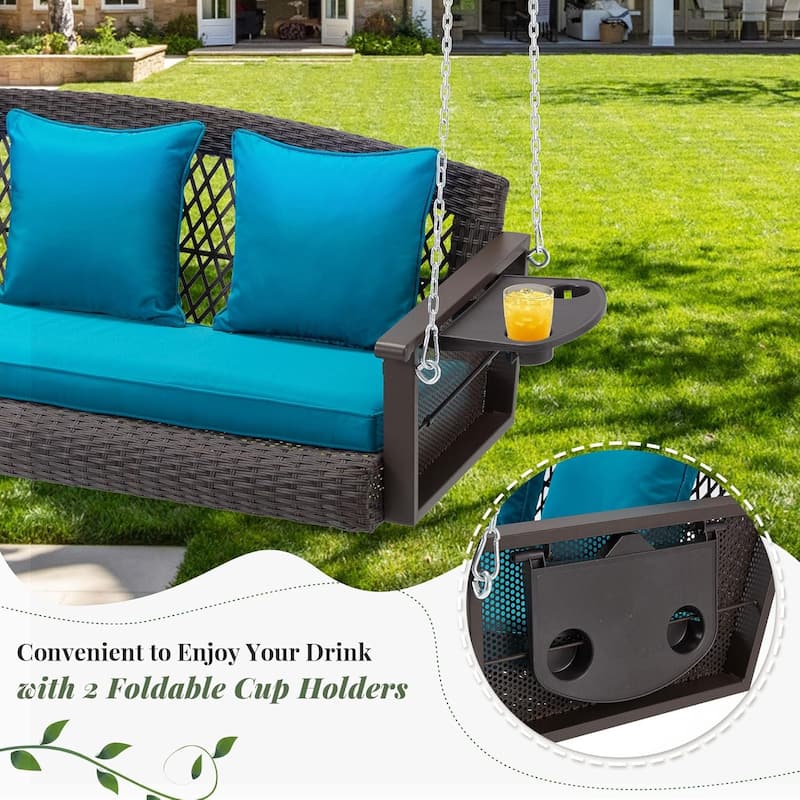 3-Seat Outdoor Porch Swing with Cushions, 900 LBS Capacity, Hanging Chains for Deck, Backyard, Lawn