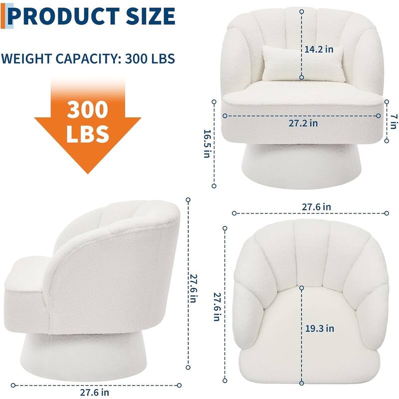 Modern Swivel Barrel Accent Chair, 360° Upholstered Armchair with Striped Backrest & Plush Padding