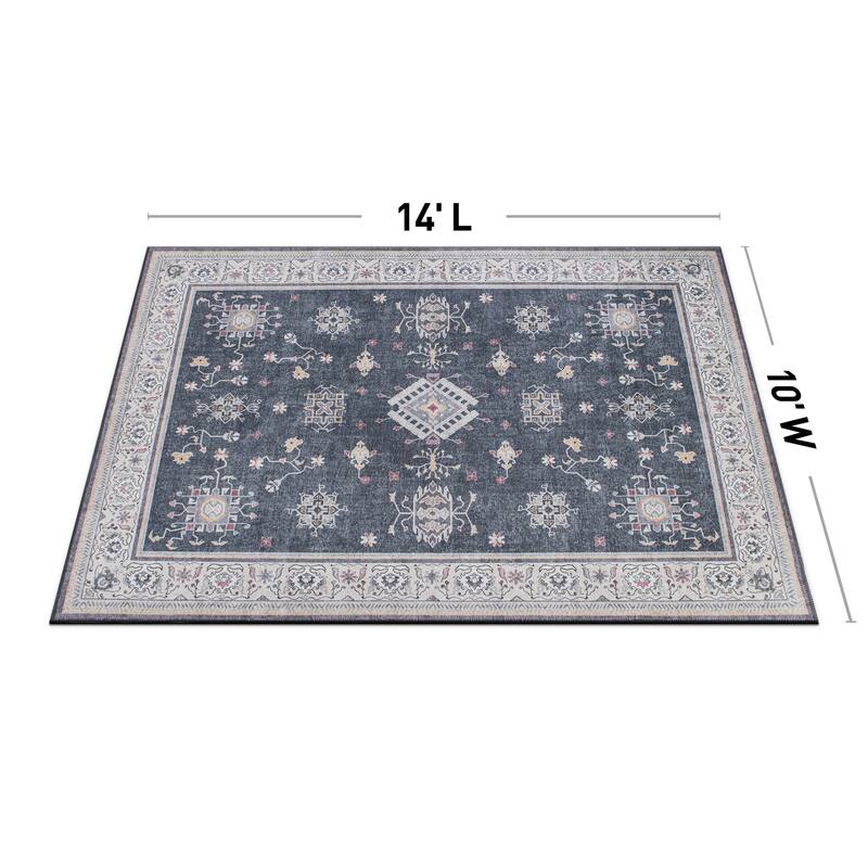 Transitional Bordered Machine Washable Area Rug