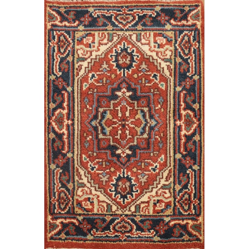 Hand Knotted Oriental 100% Wool Carpet Traditional Medallion Oranges & Rust Kazak Area Rug - 3' 0'' X 2' 0''