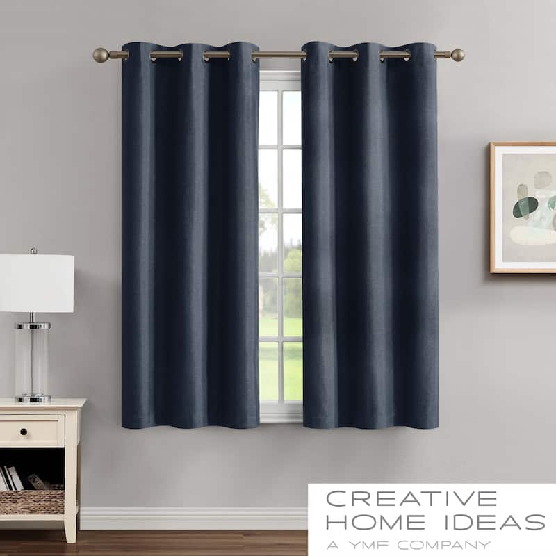 Creative Home Ideas Legrae Blackout Grommet Window Curtain Panel Pair with Tiebacks - 76 x 84 - Insignia Blue