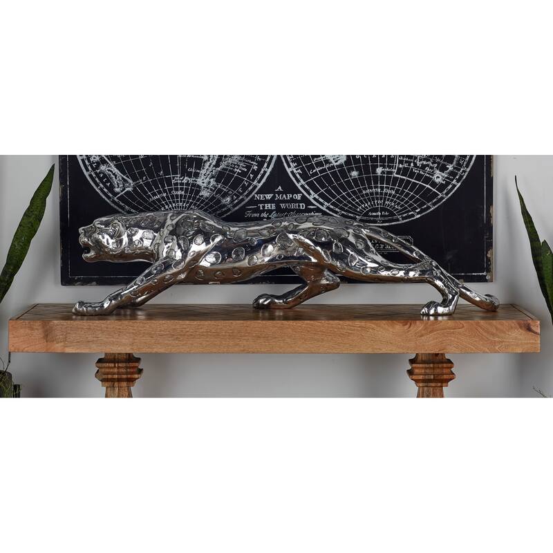 Stylish Polystone Leopard Sculpture - Silver or Gold - Silver