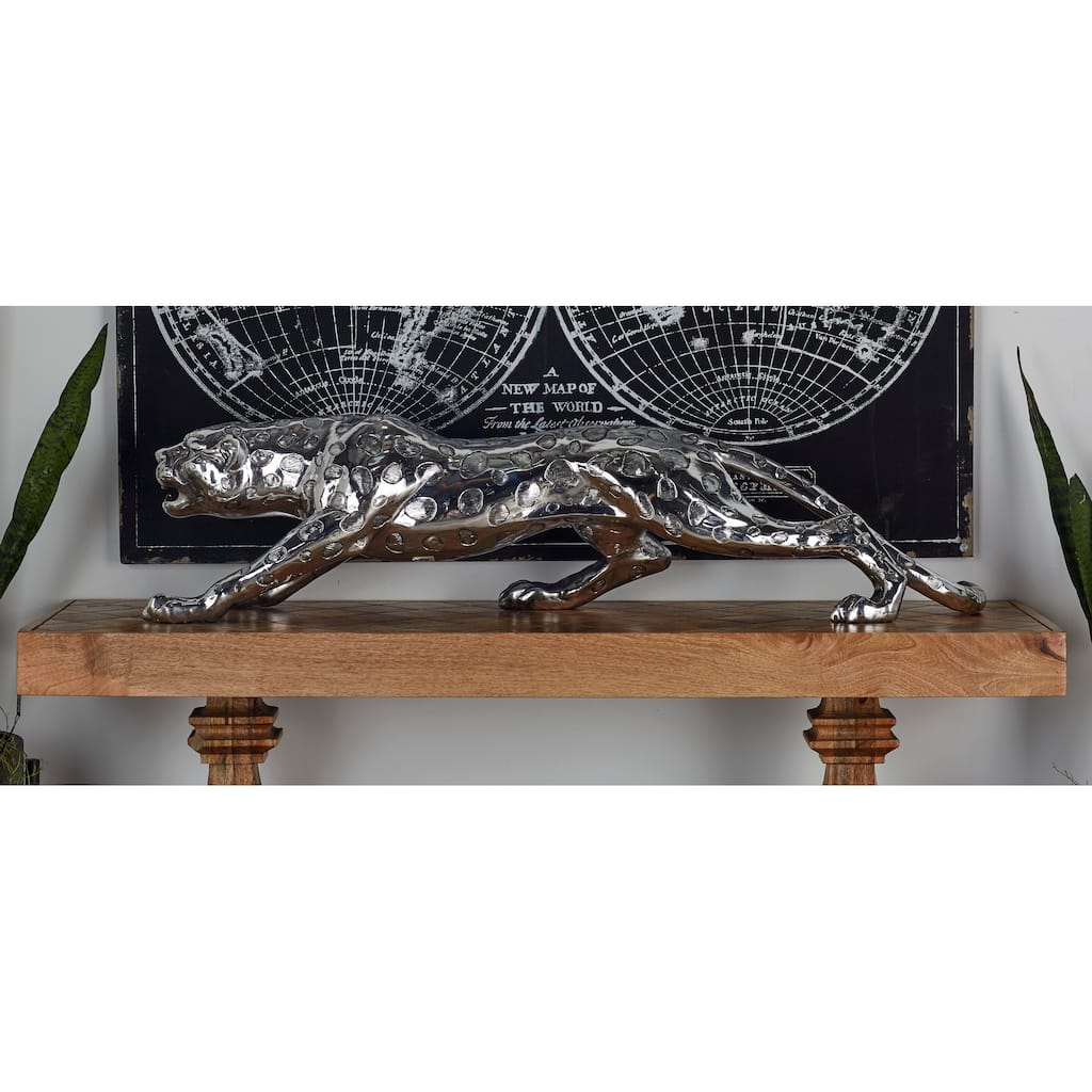 Stylish Polystone Leopard Sculpture - Silver or Gold