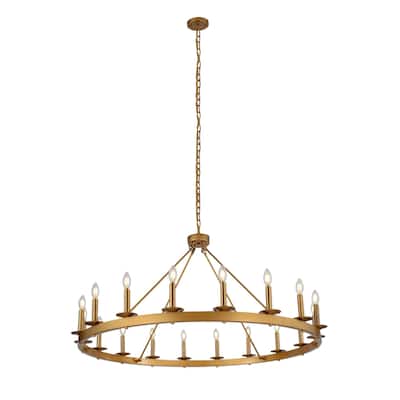 48" Gold 18-Light Industrial Wagon Wheel Chandelier Living Room Chandelier