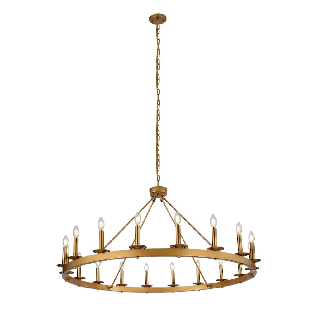48" Gold 18-Light Industrial Wagon Wheel Chandelier Living Room Chandelier